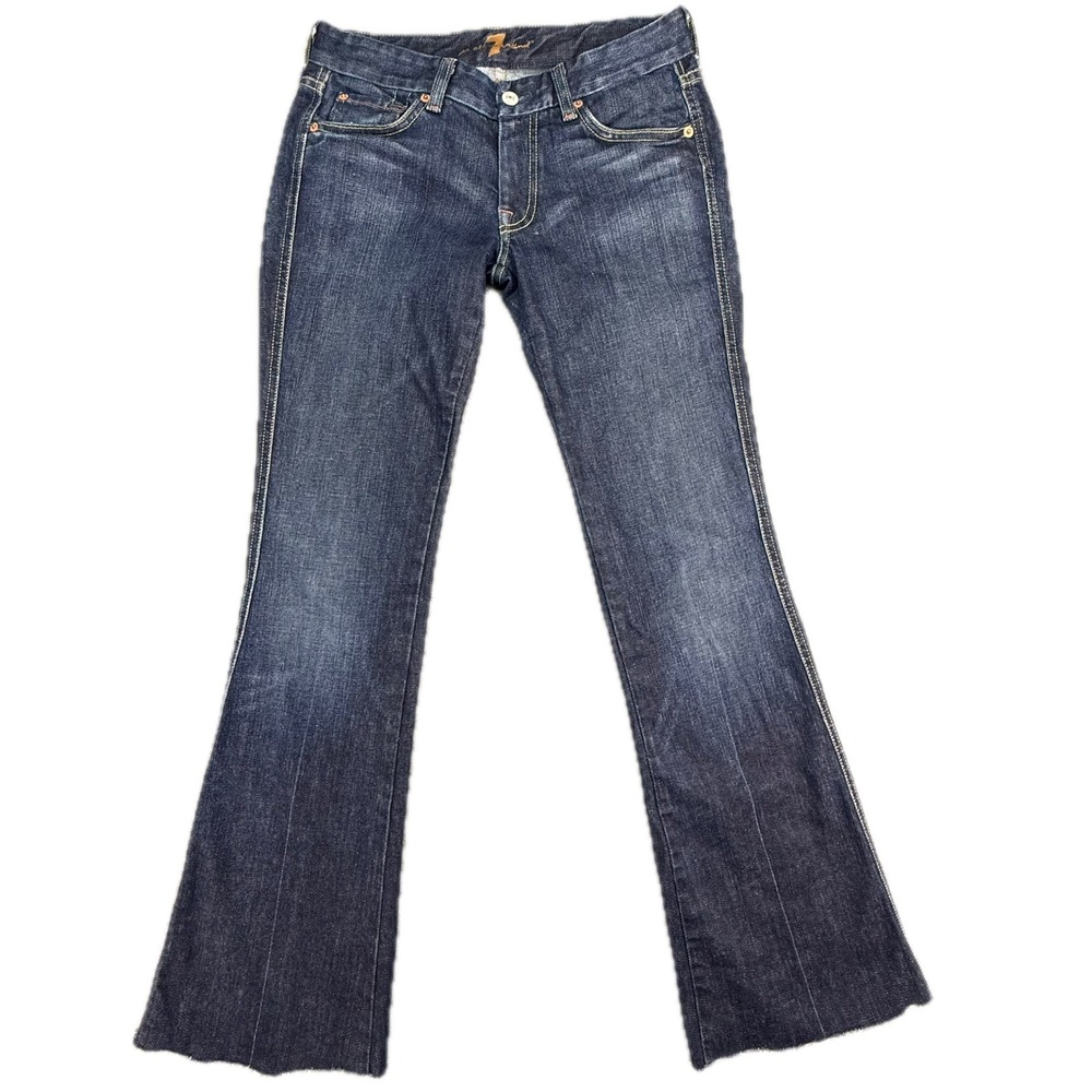 7 For All Mankind A-Pocket Jeans Womens 27 Blue Flare Low Rise Raw Hem U130163U